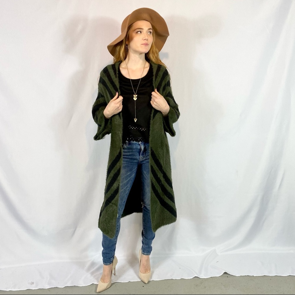 Dark Olive Green Duster with Black Stripe Accents